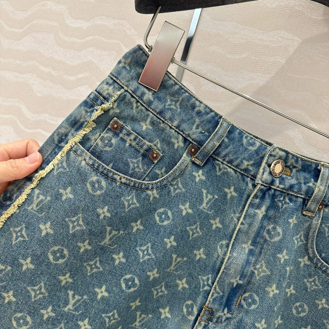 Monogram jacquard denim shorts