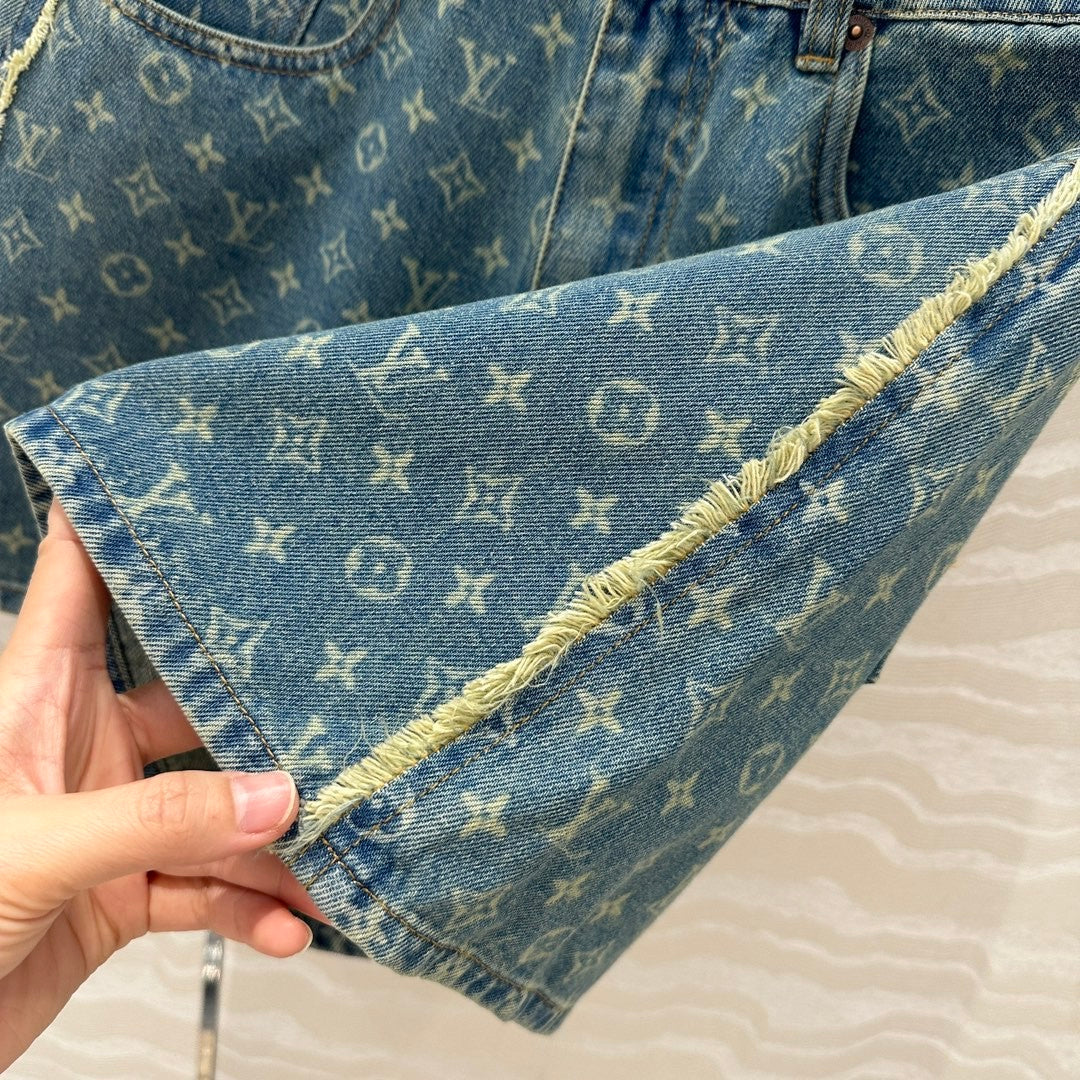 Monogram jacquard denim shorts