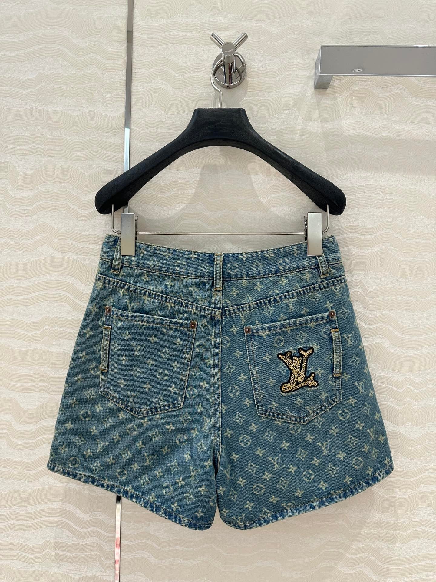 Monogram jacquard denim shorts