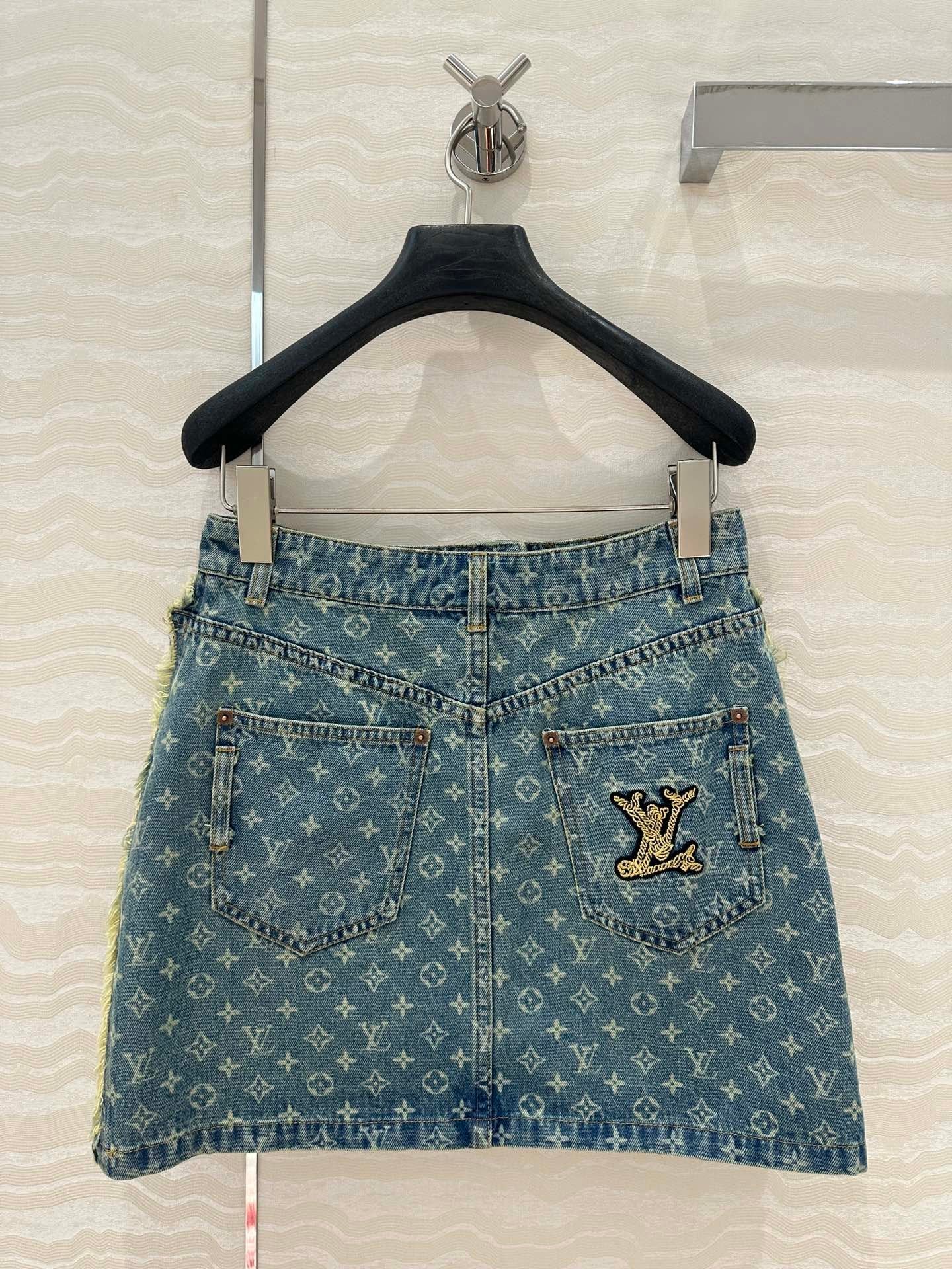 Monogram jacquard denim midi skirt