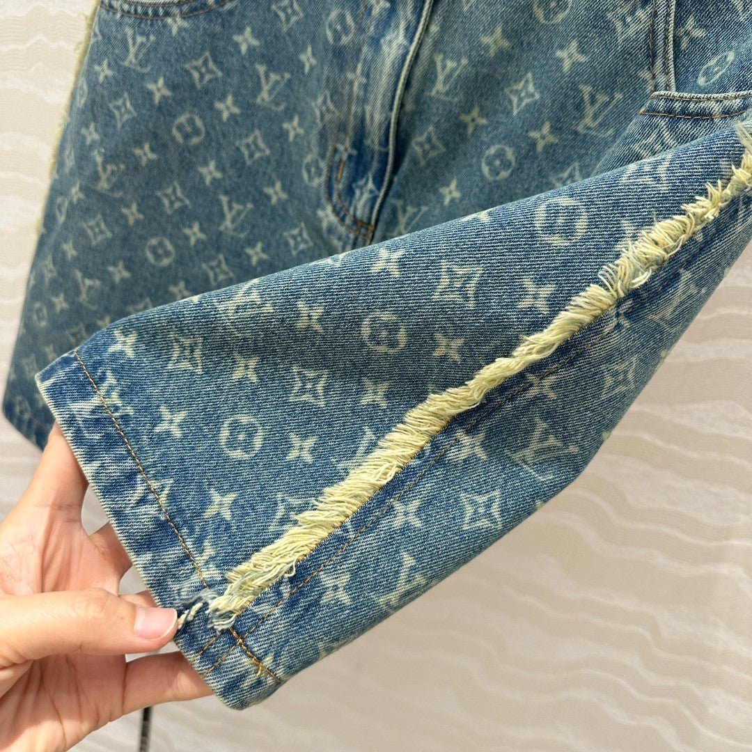 Monogram jacquard denim midi skirt