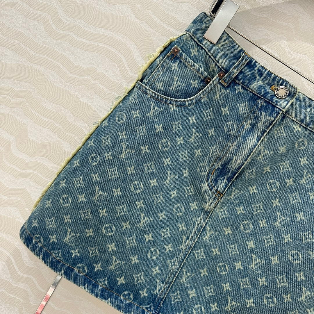 Monogram jacquard denim midi skirt