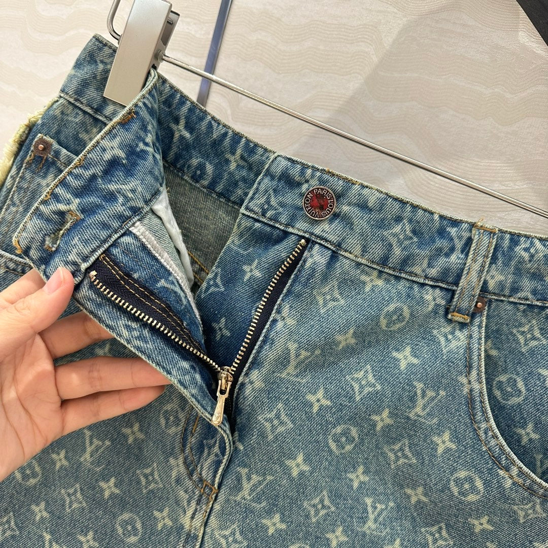 Monogram jacquard denim midi skirt