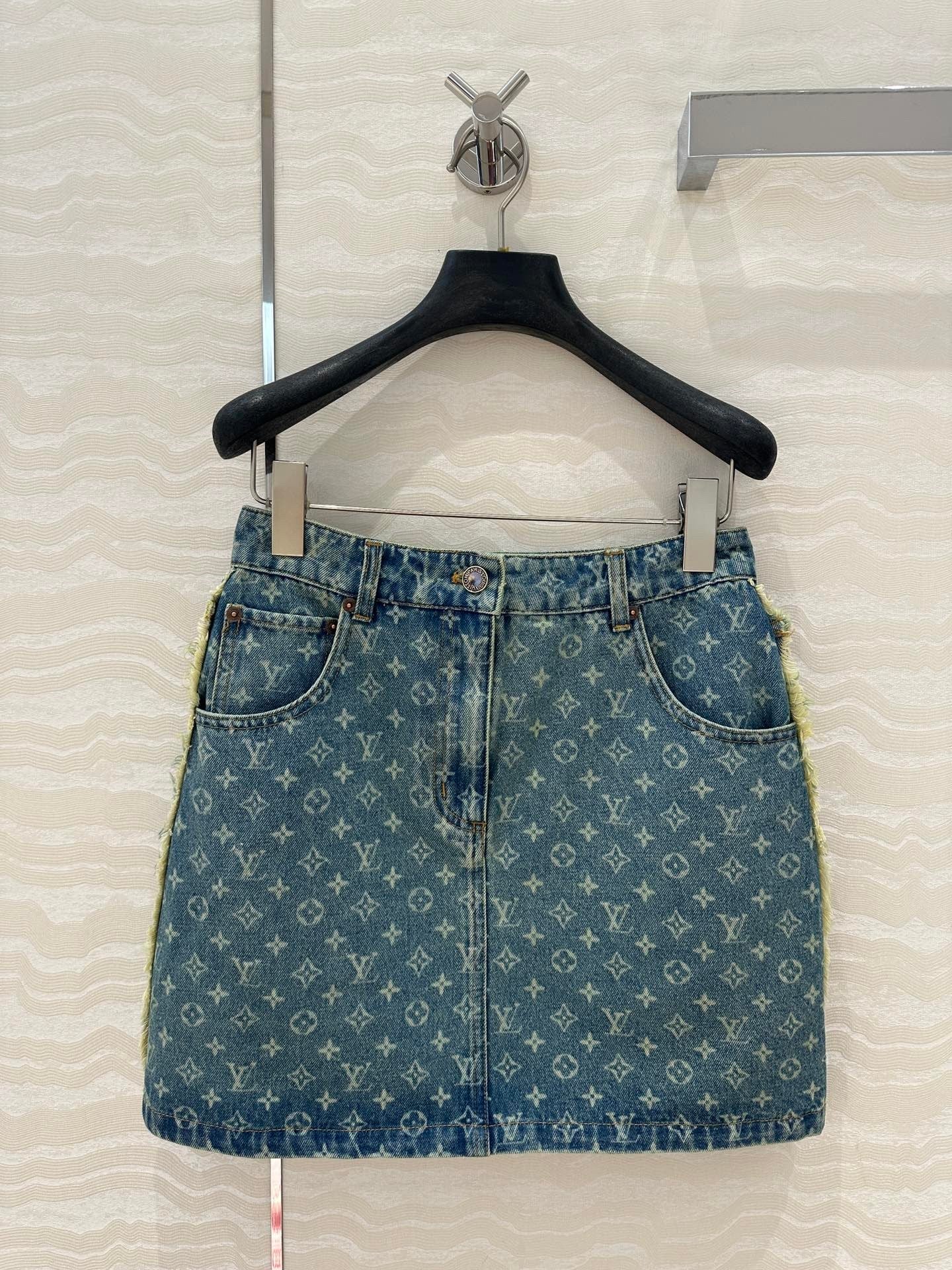 Monogram jacquard denim midi skirt