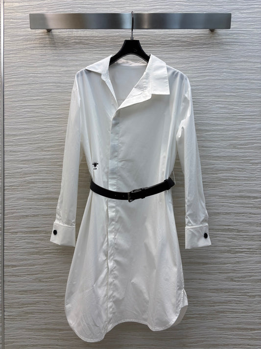 Pure white shirt - style dress with diagonal buttons