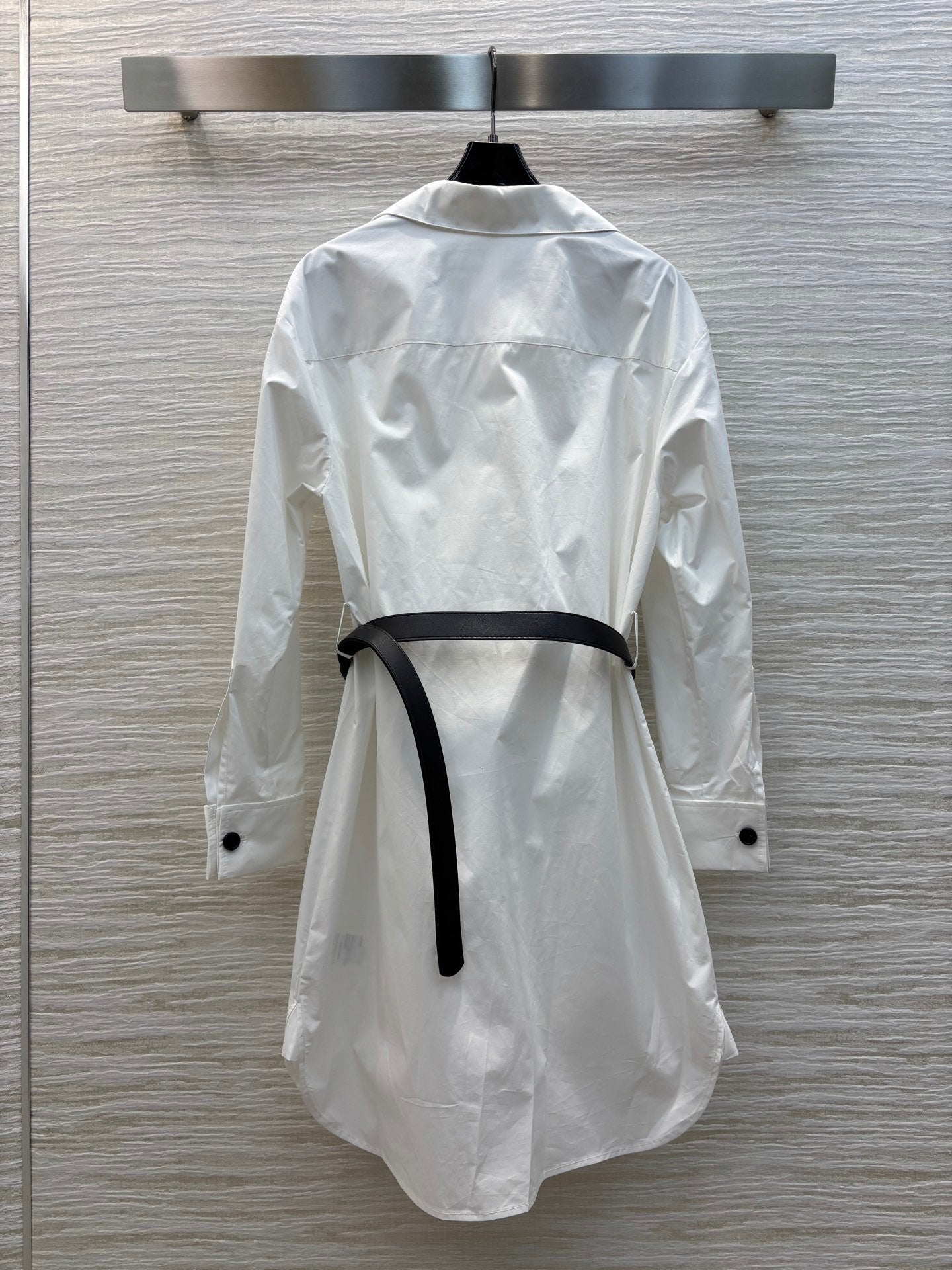 Pure white shirt - style dress with diagonal buttons
