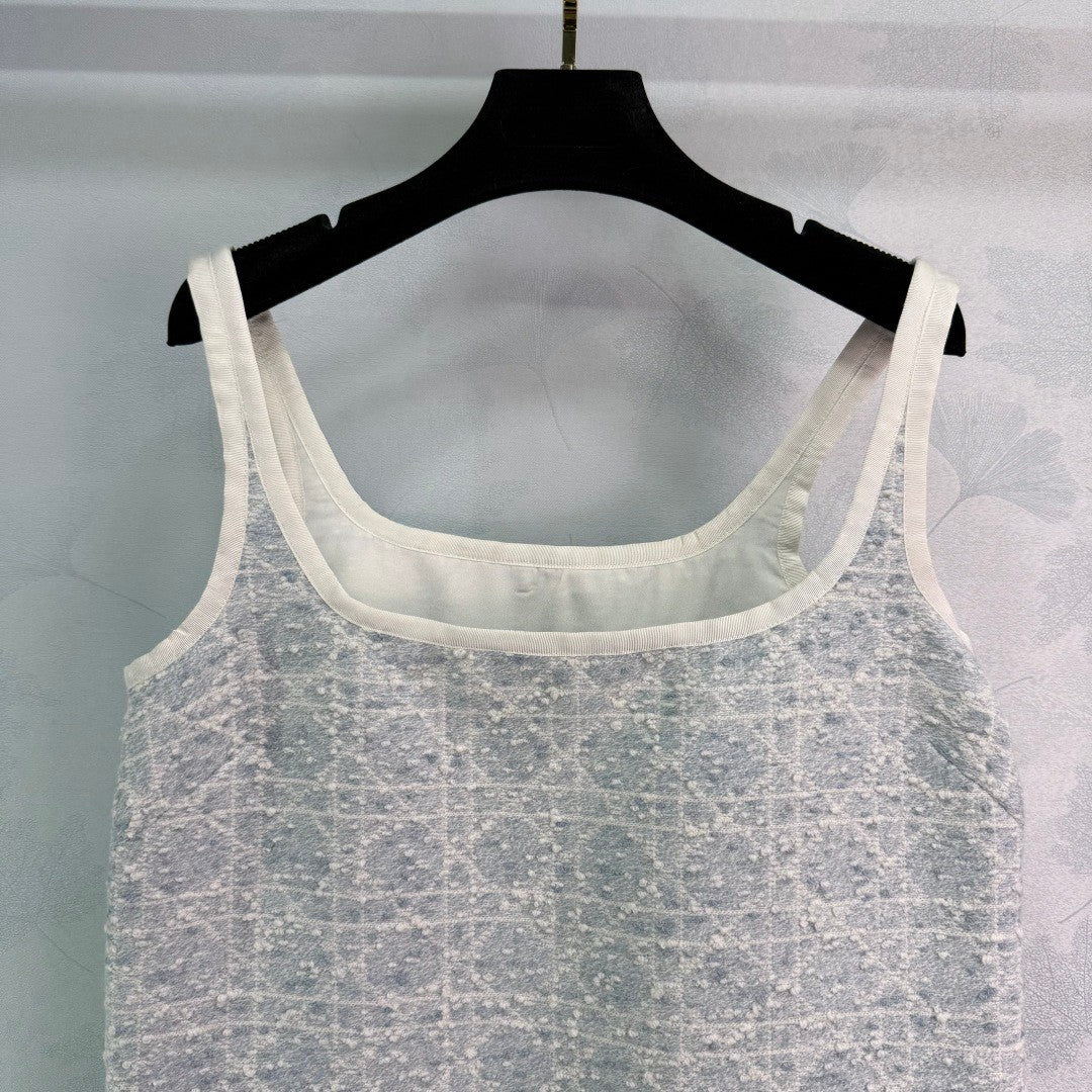 Soft blue camisole dress with checkered pattern