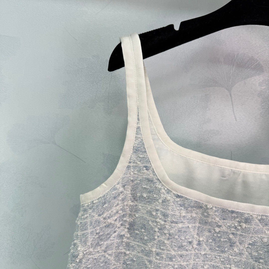 Soft blue camisole dress with checkered pattern