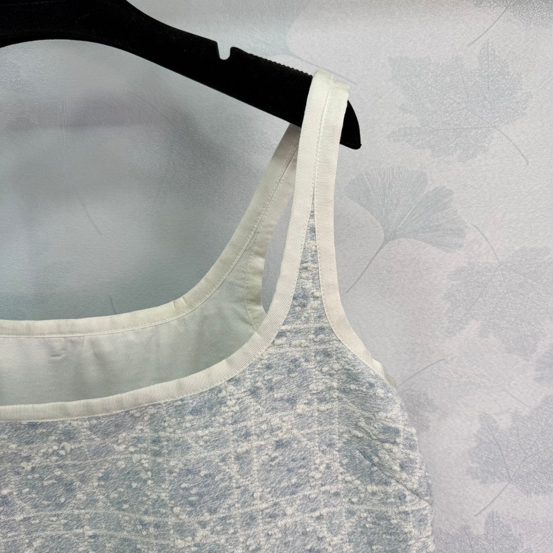 Soft blue camisole dress with checkered pattern