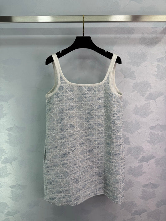 Soft blue camisole dress with checkered pattern
