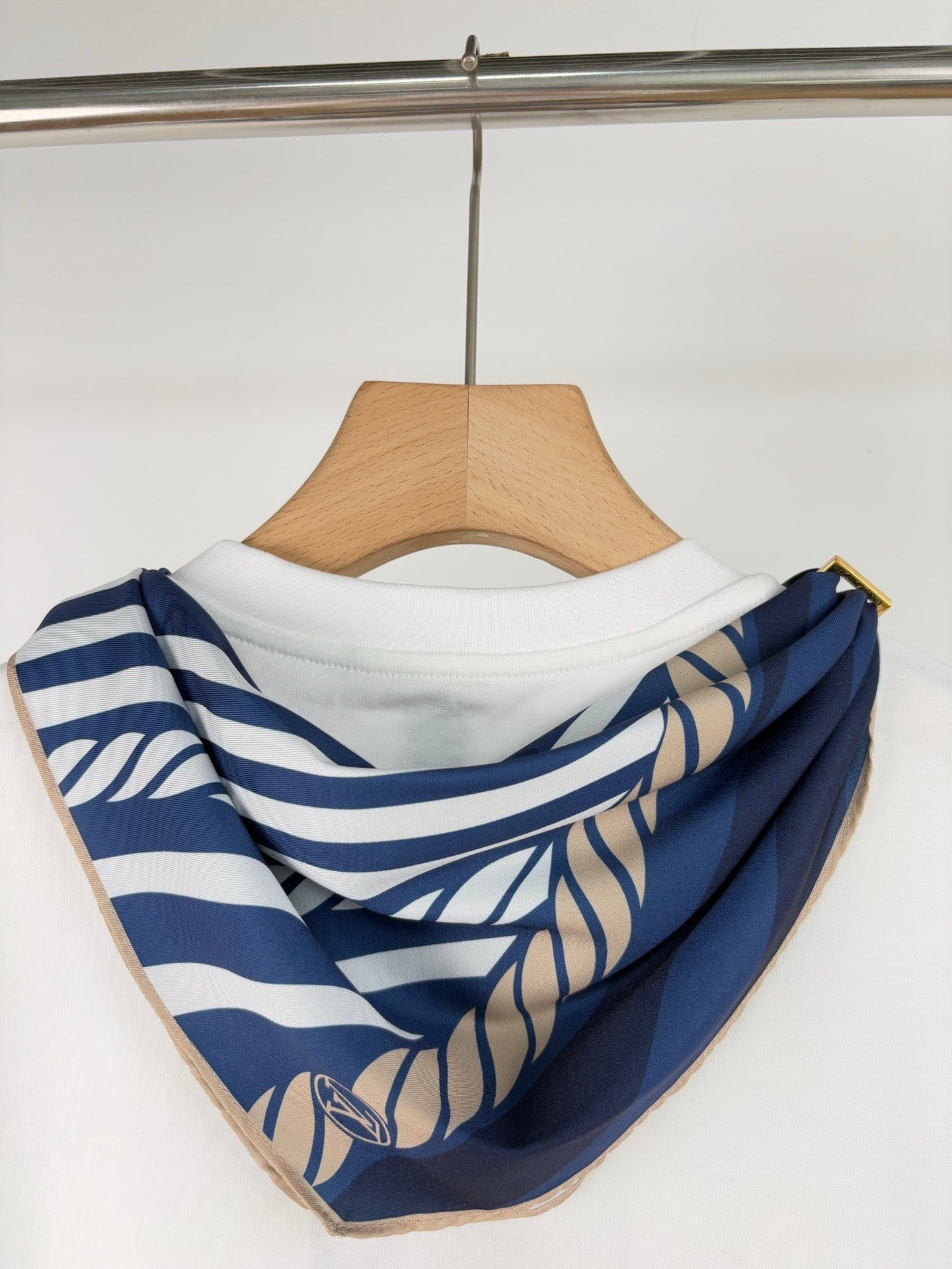 White T - Shirt: Stylish with Detachable Blue Silk Scarf