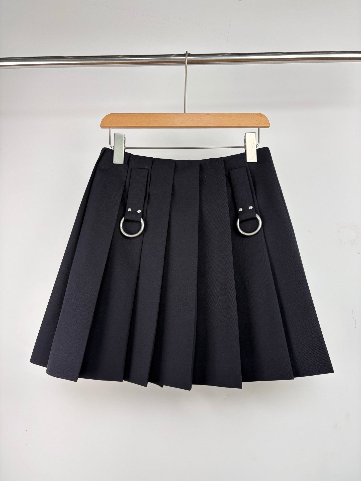 Pleated A - line Skirt with Ring Decoration