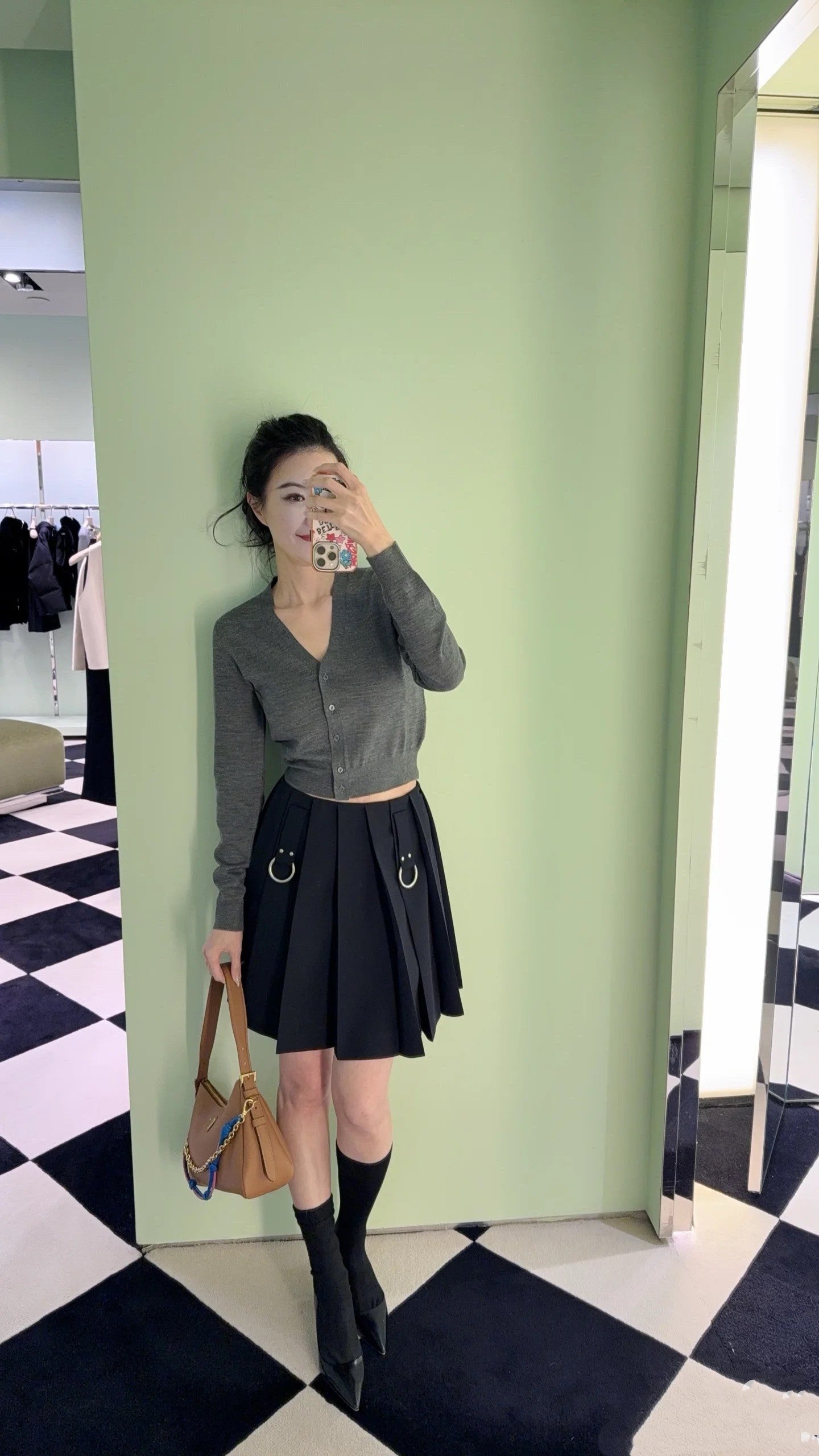 Pleated A - line Skirt with Ring Decoration