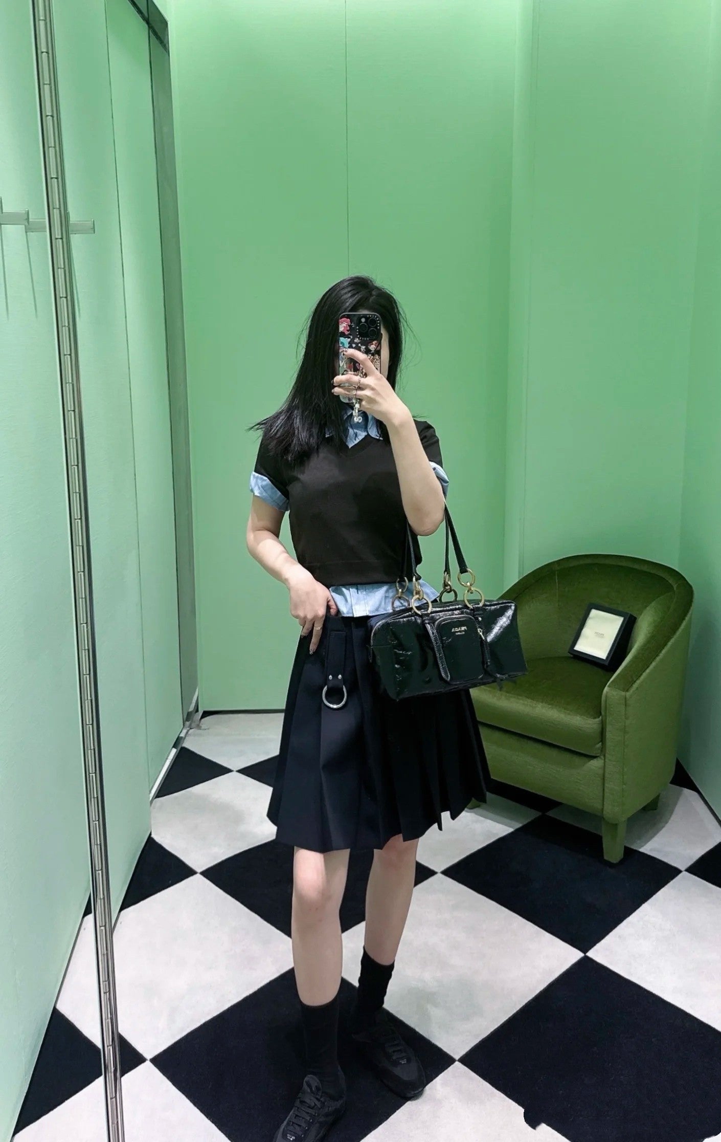 Pleated A - line Skirt with Ring Decoration