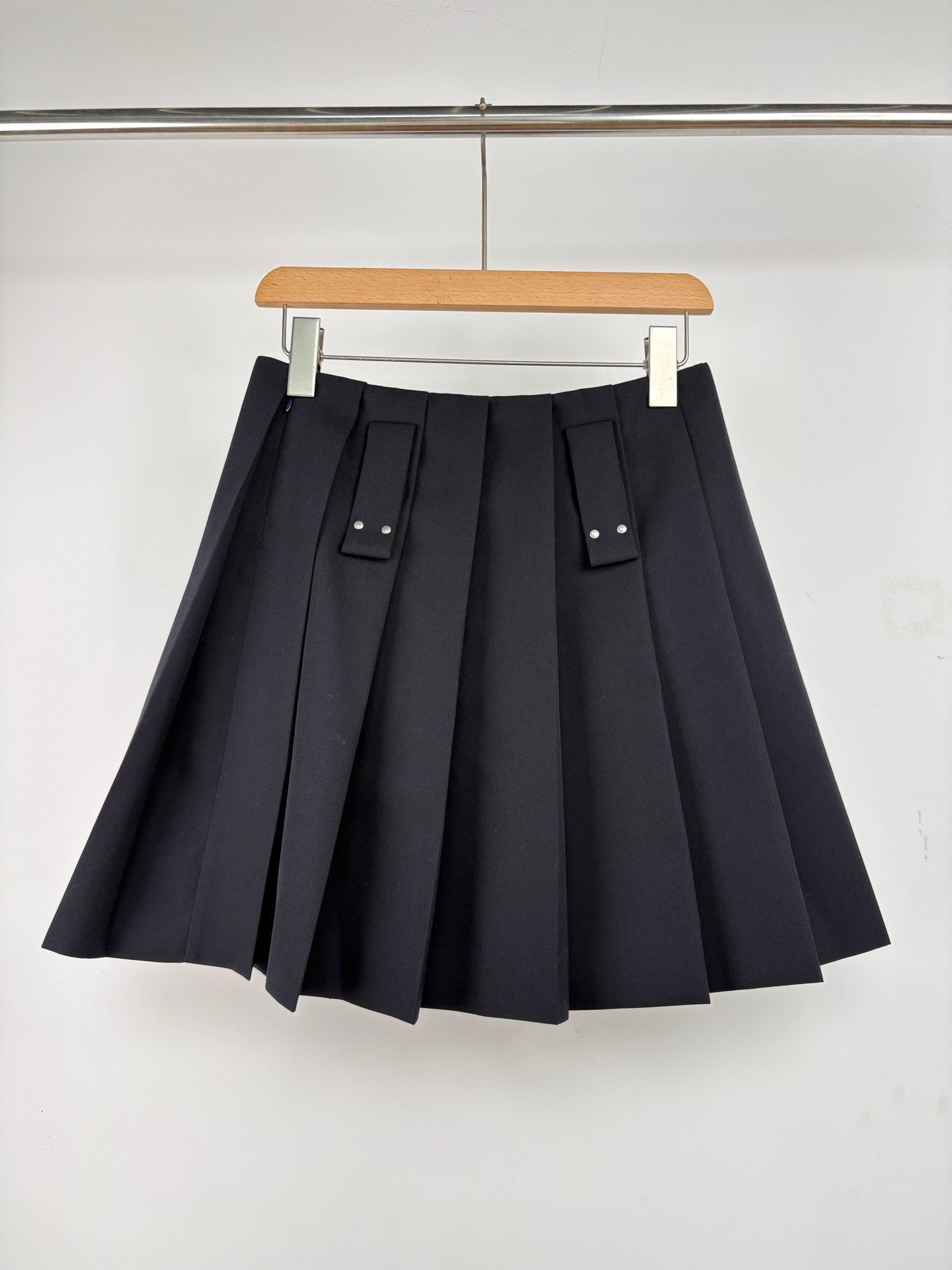 Pleated A - line Skirt with Ring Decoration