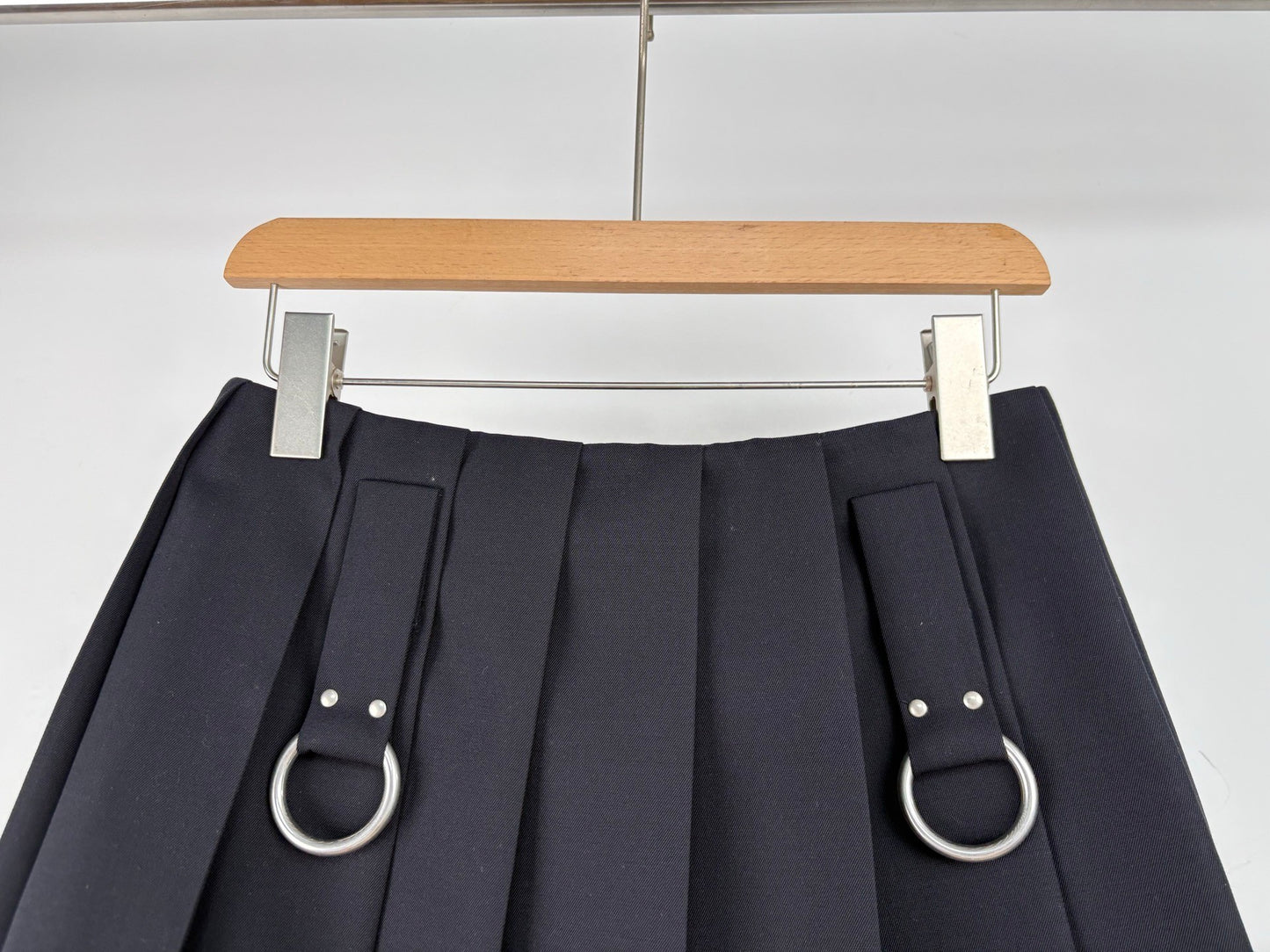 Pleated A - line Skirt with Ring Decoration