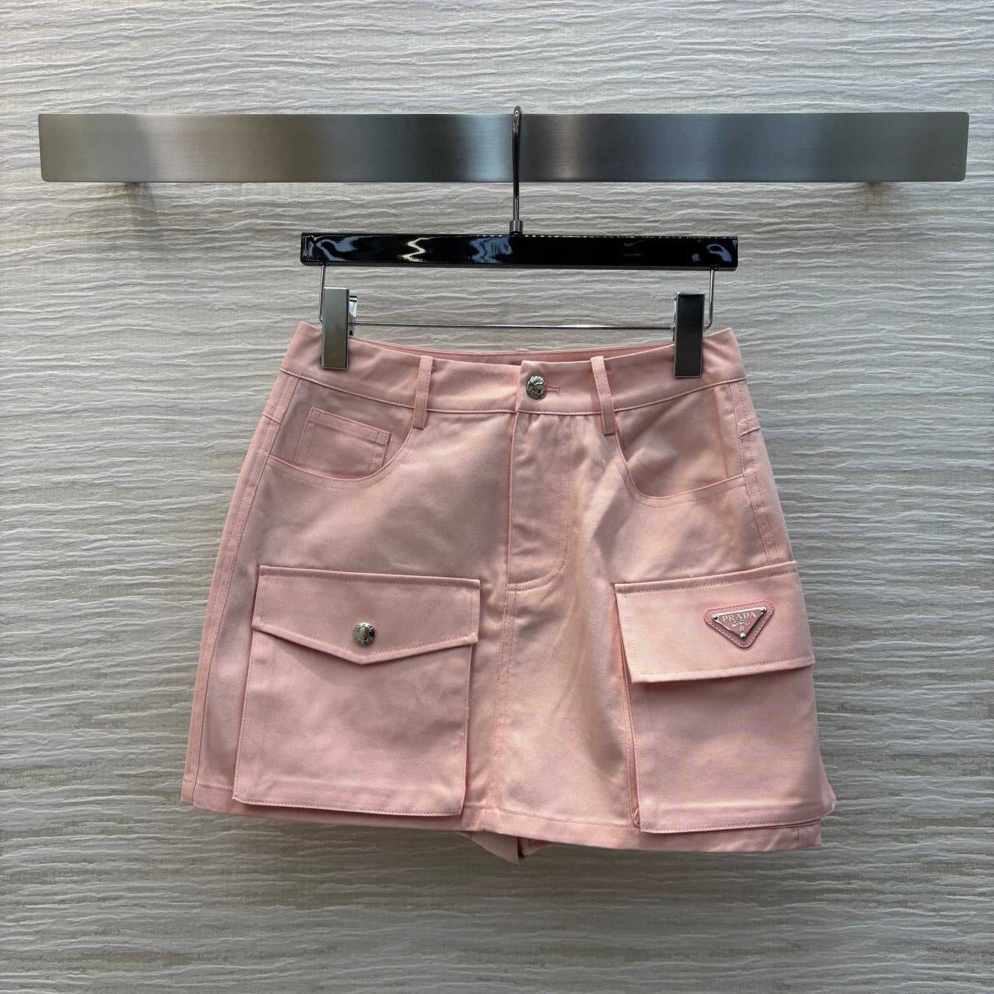Pink Utility A - line Skirt with Double Pockets and Triangular Logo