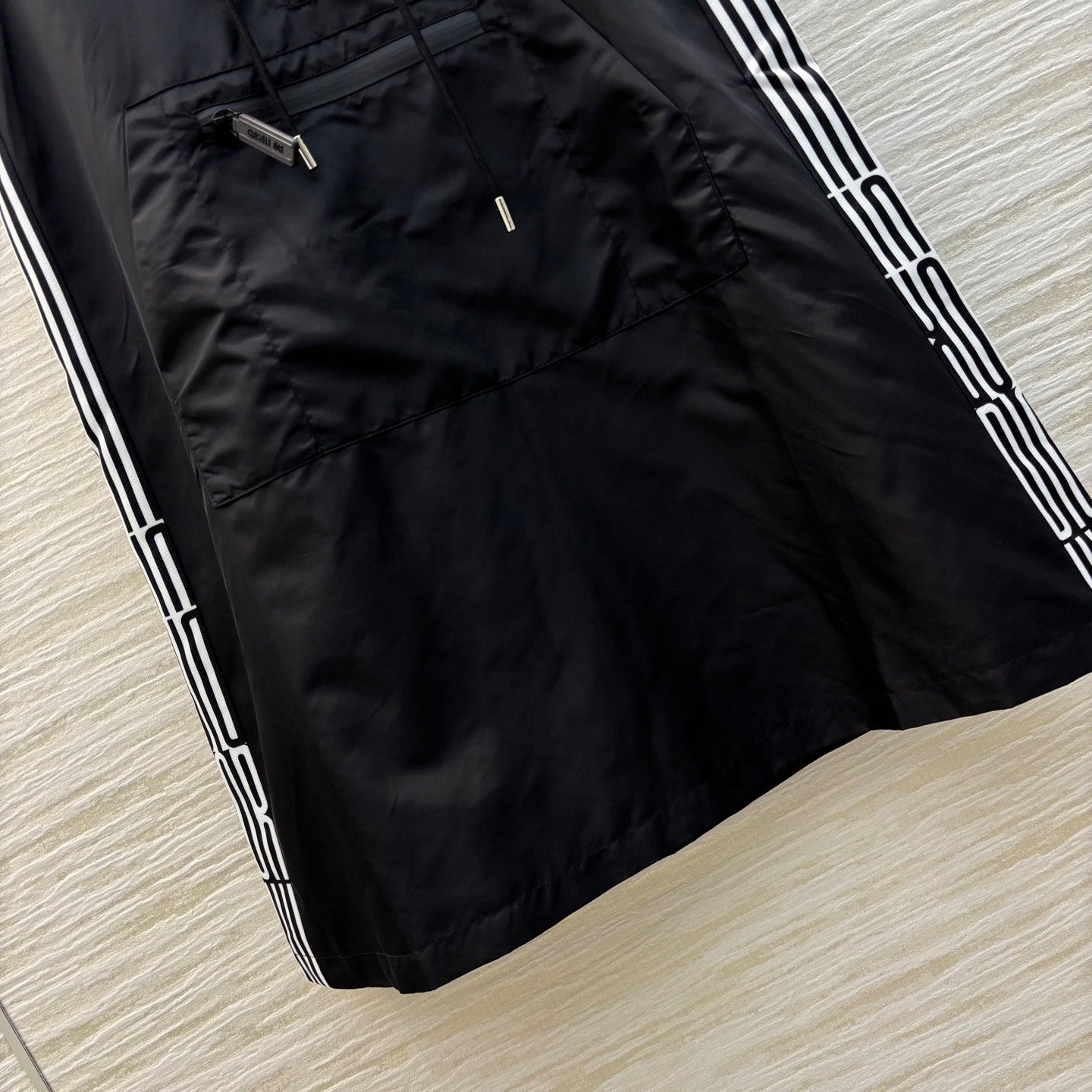 Nylon Sleeveless Hooded Dress with Double - sided Logo Ribbon Paneling