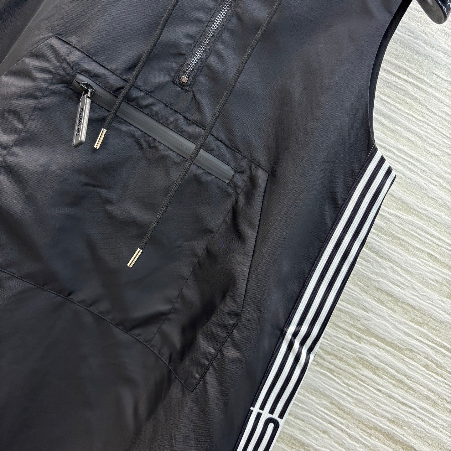 Nylon Sleeveless Hooded Dress with Double - sided Logo Ribbon Paneling