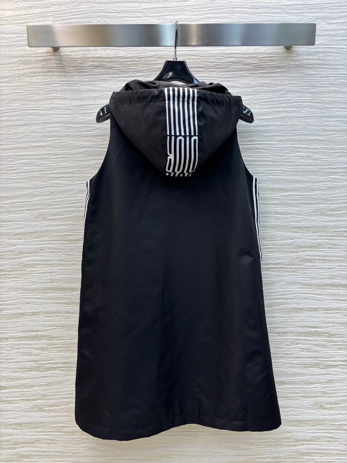 Nylon Sleeveless Hooded Dress with Double - sided Logo Ribbon Paneling