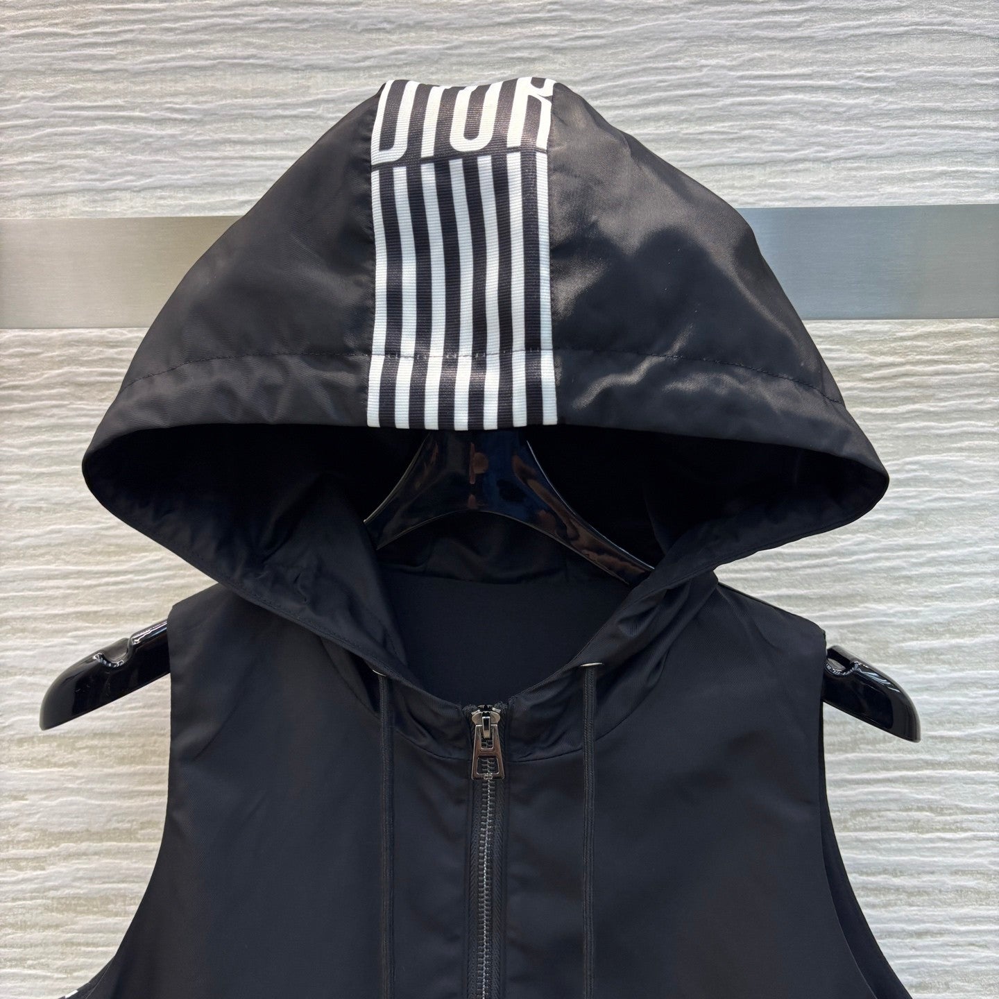 Nylon Sleeveless Hooded Dress with Double - sided Logo Ribbon Paneling