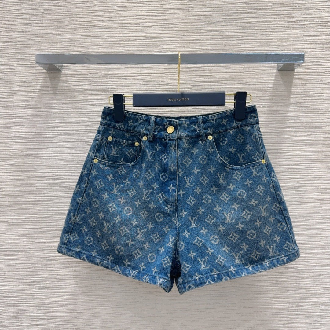 Printed Logo Denim Shorts