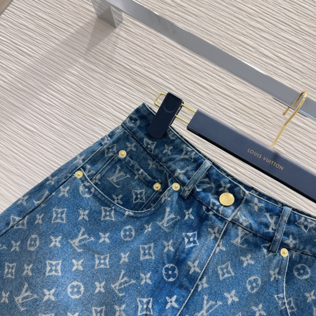 Printed Logo Denim Shorts