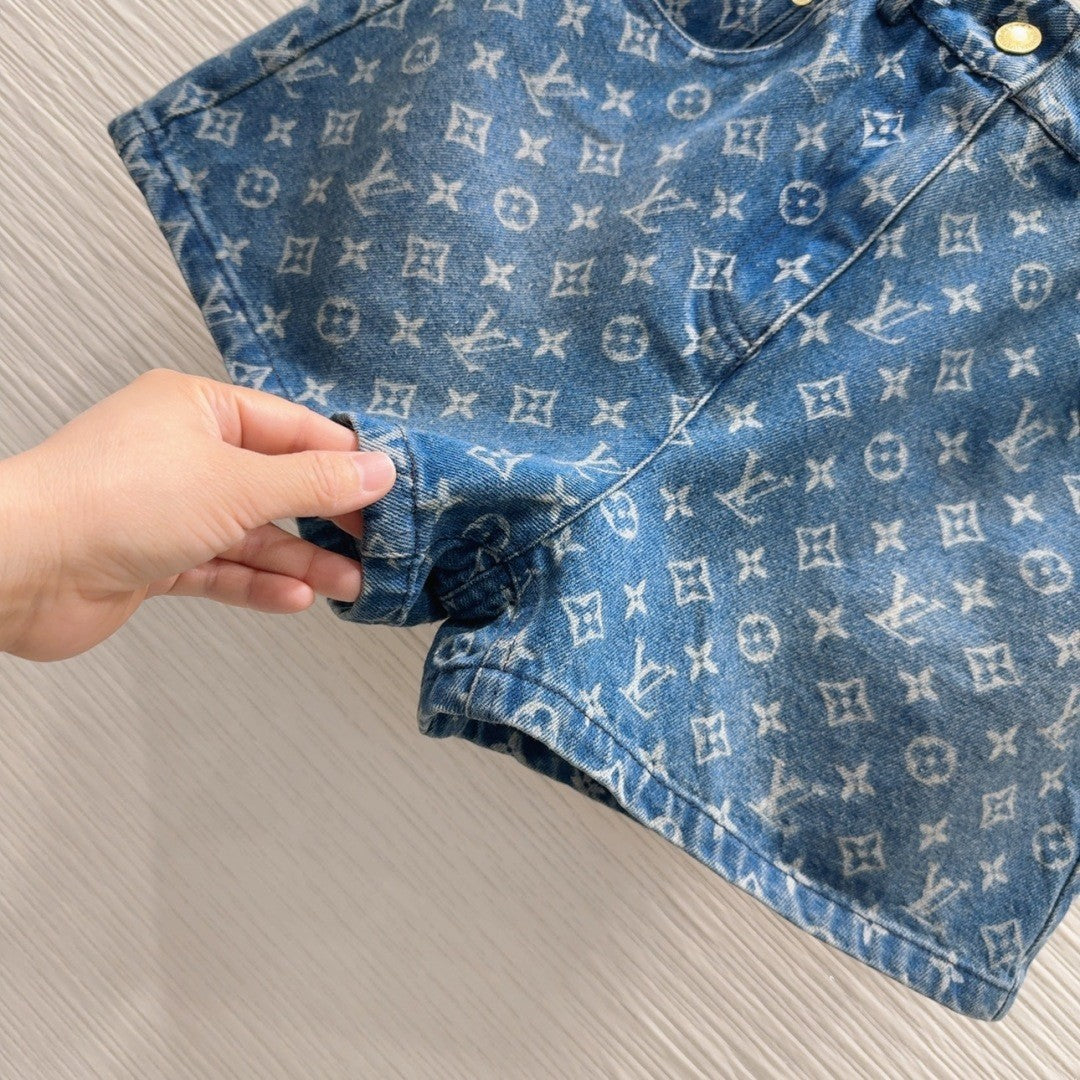 Printed Logo Denim Shorts