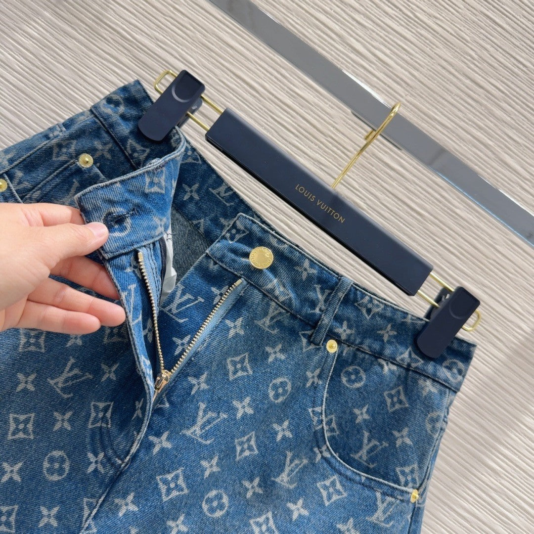 Printed Logo Denim Shorts