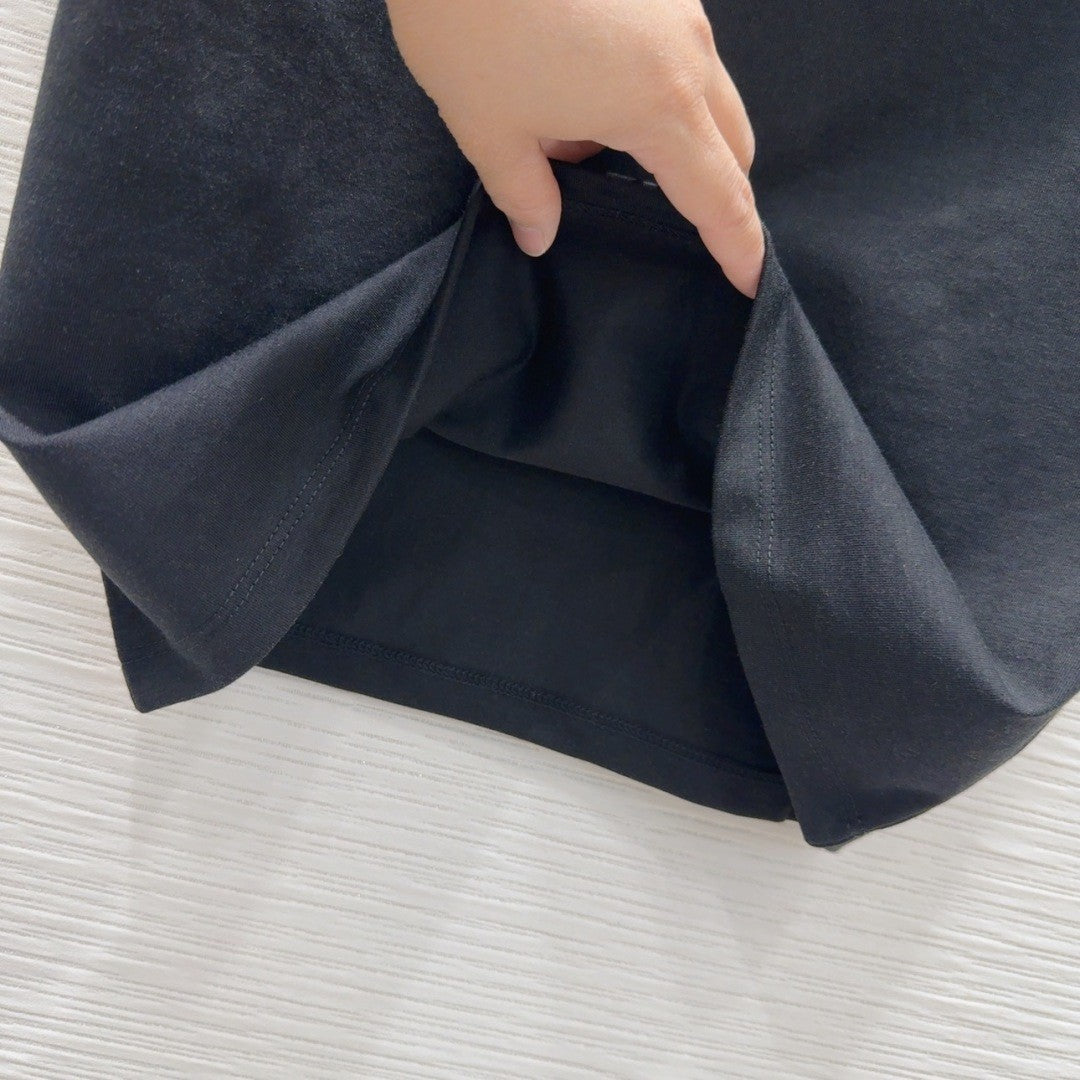 Black T - shirt with Monogram Pocket & Gold Chain Detail