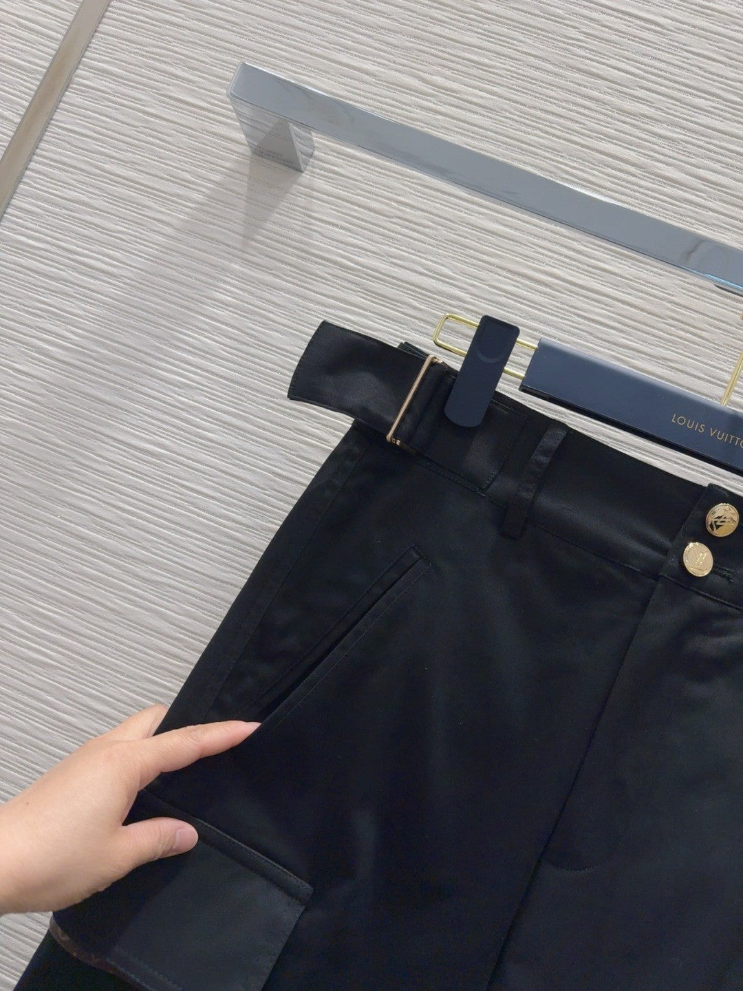 Black Cargo Pants with Monogram - Trimmed Pockets & Belt Detail