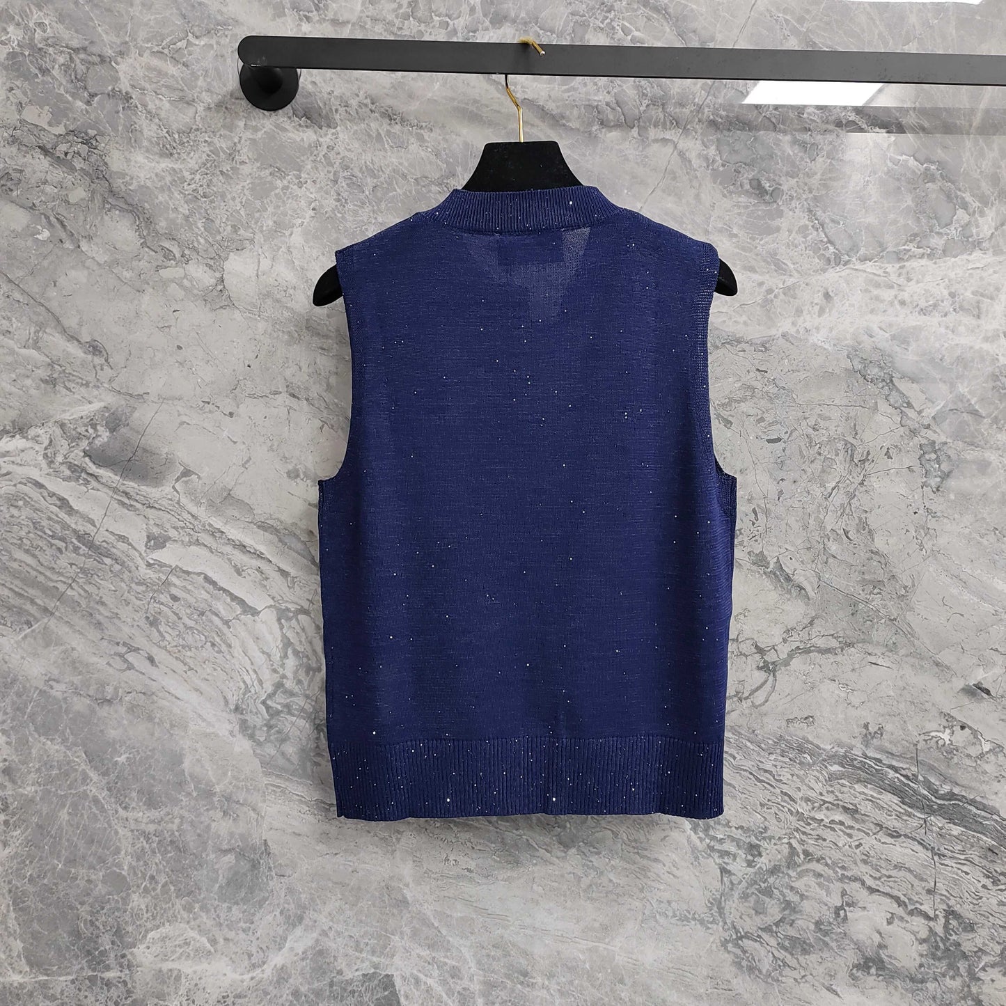 Navy Blue Sleeveless Knit Vest  T - shirt  with Embellishments & Logo