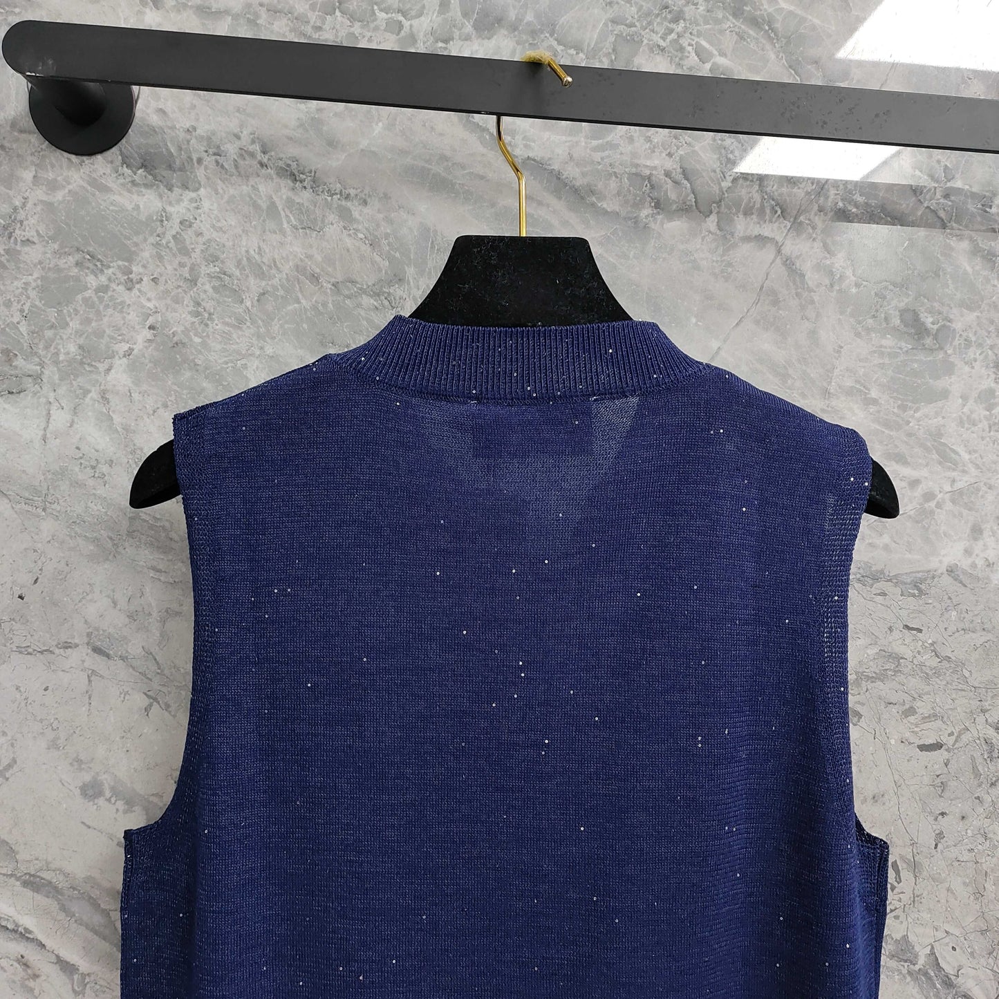 Navy Blue Sleeveless Knit Vest  T - shirt  with Embellishments & Logo