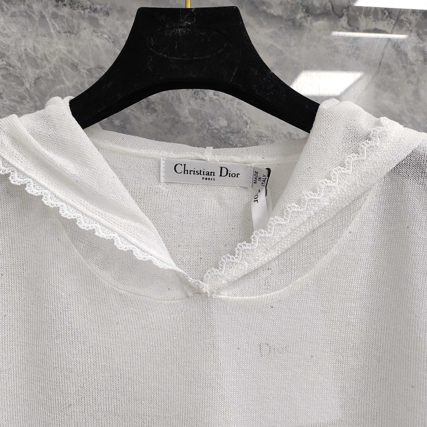 Short - sleeved  T - shirt  Hooded Knit Top with Lace Trim & Embellishments