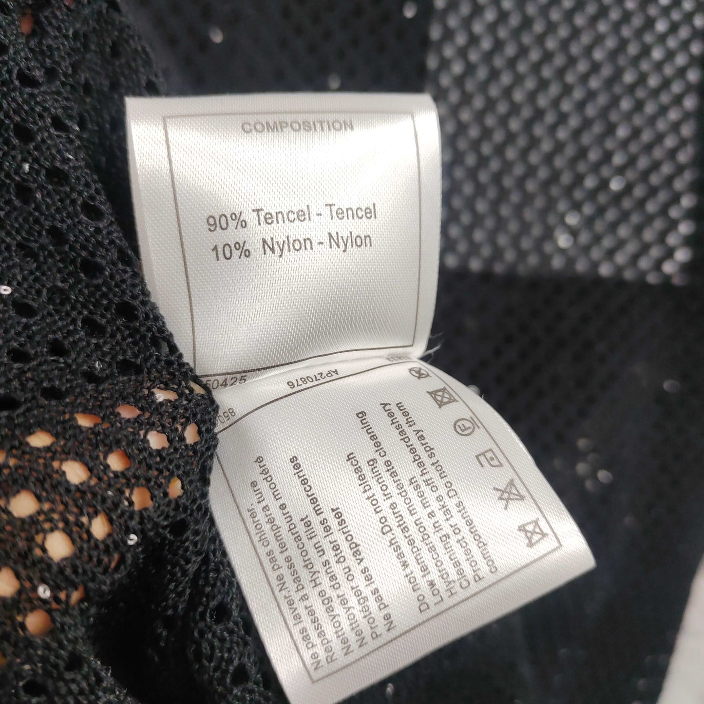 Short - sleeved Mesh T - shirt Top with Lace - trimmed Sleeves & Camellia Embellishment