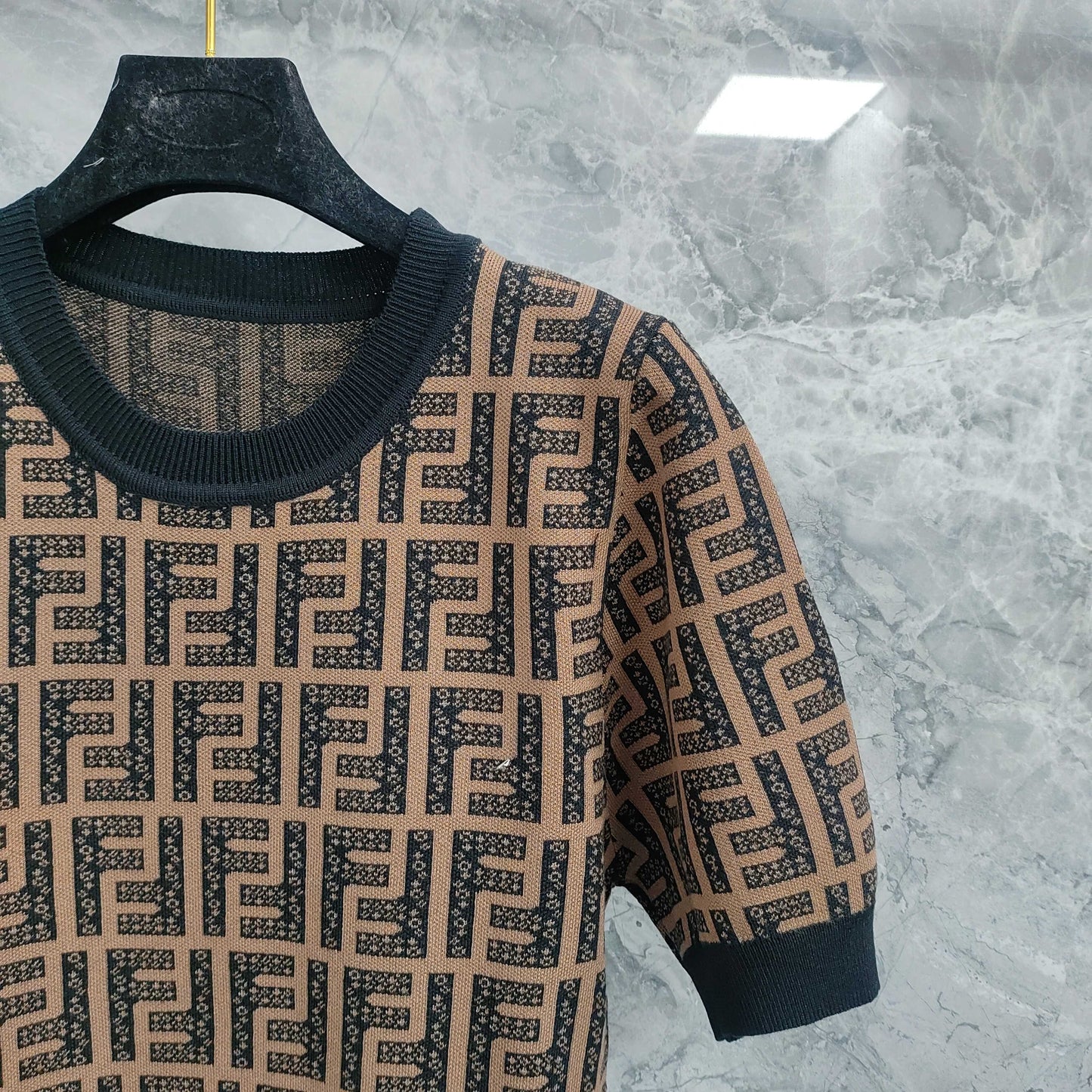 Dress with Interwoven Brown and Black Classic Double - F Pattern