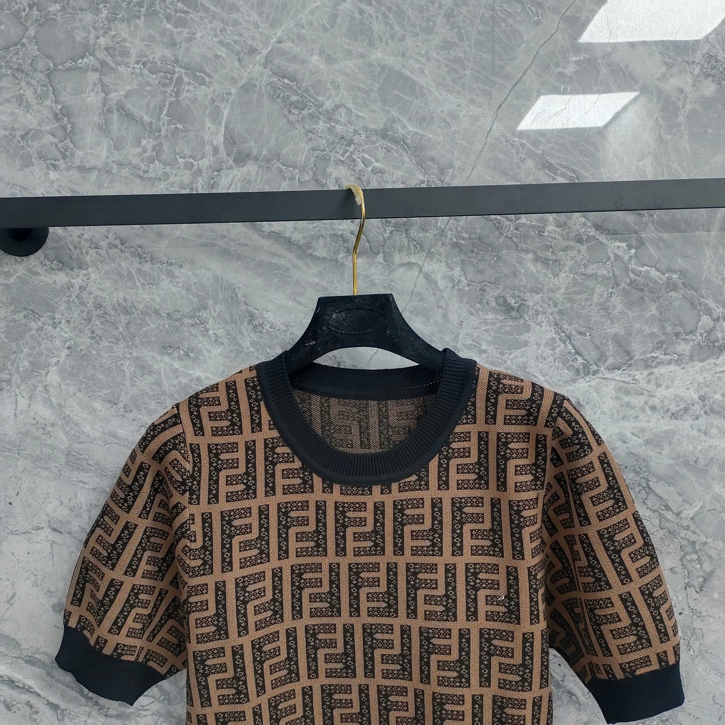 Dress with Interwoven Brown and Black Classic Double - F Pattern