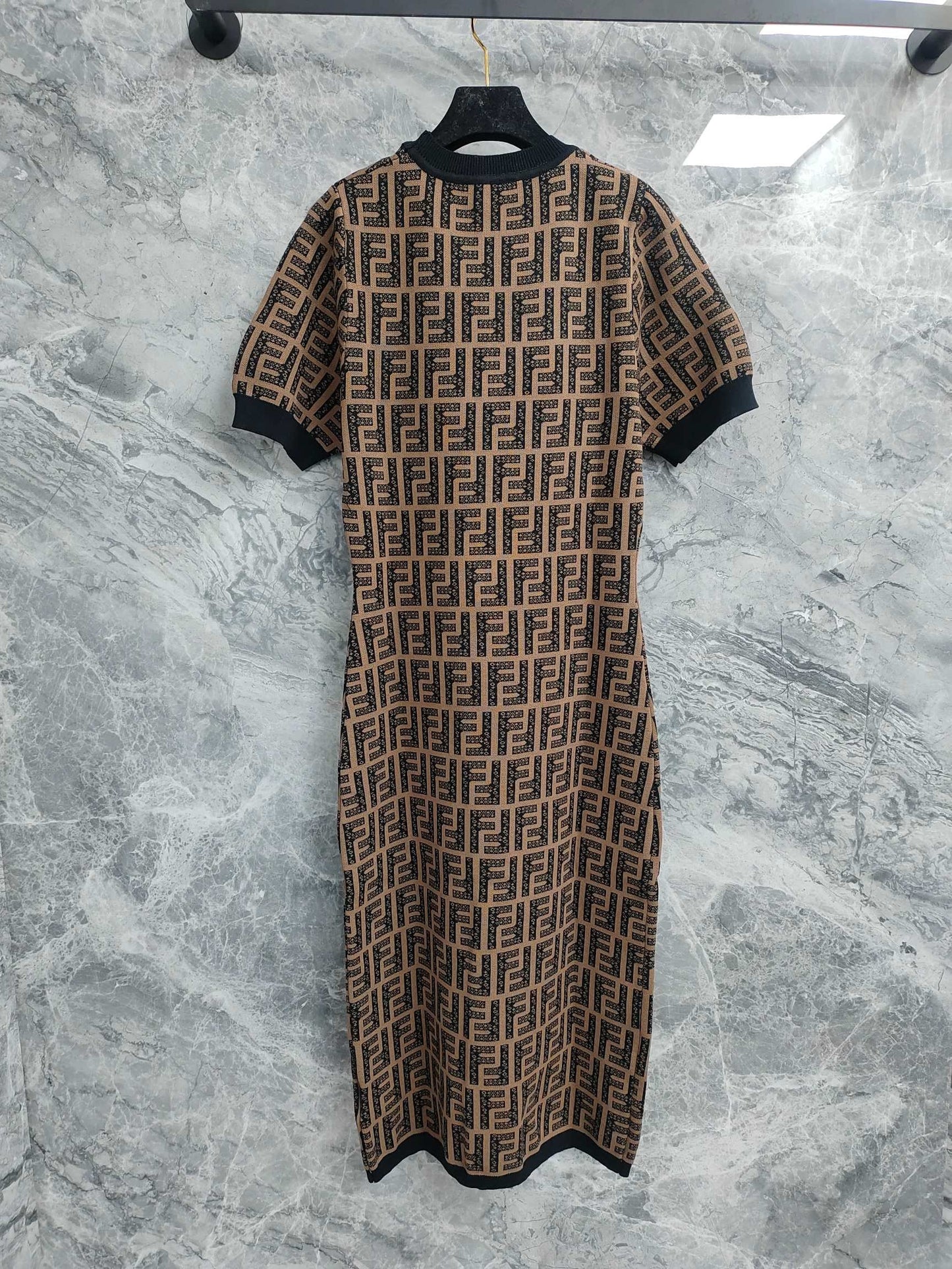 Dress with Interwoven Brown and Black Classic Double - F Pattern