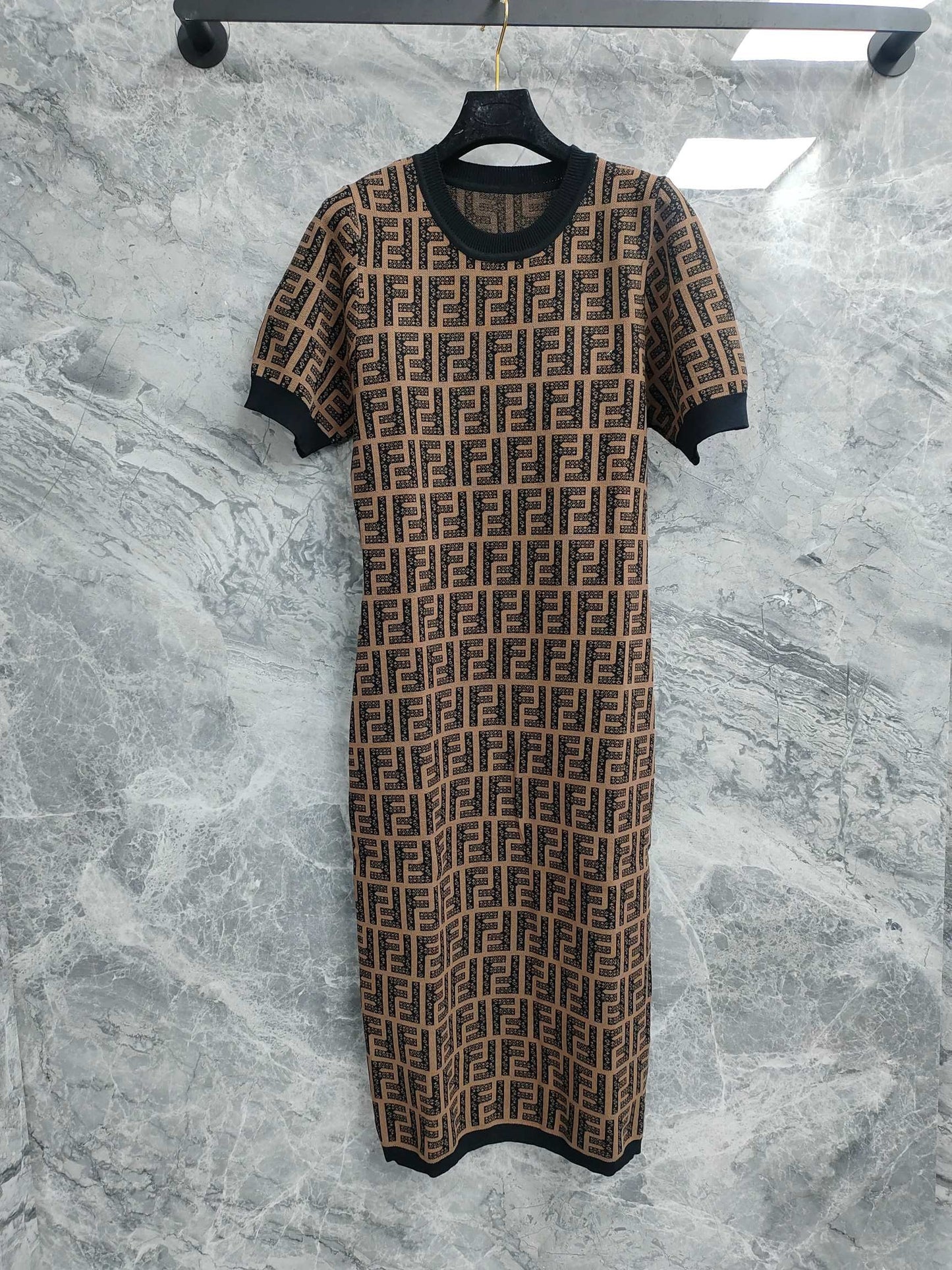 Dress with Interwoven Brown and Black Classic Double - F Pattern