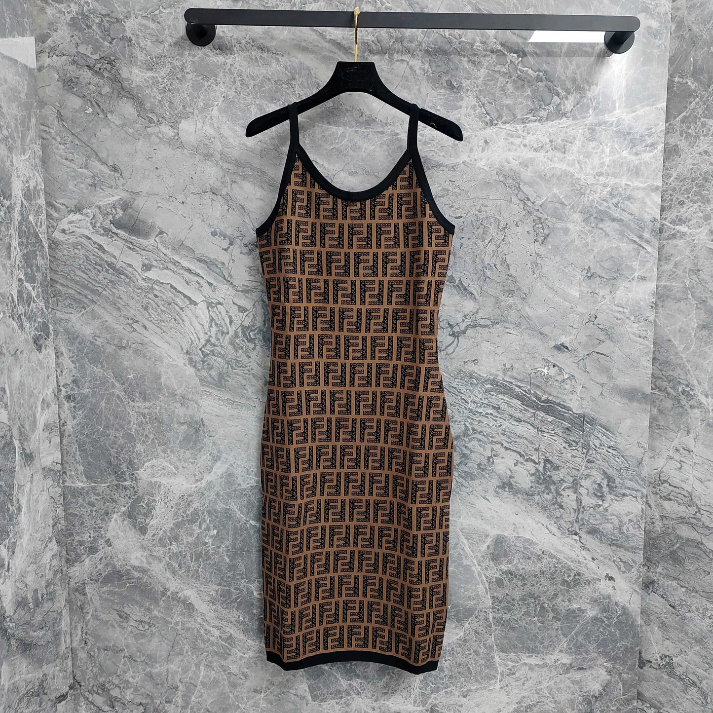 Sling Dress with Interwoven Brown and Black Classic Double - F Pattern