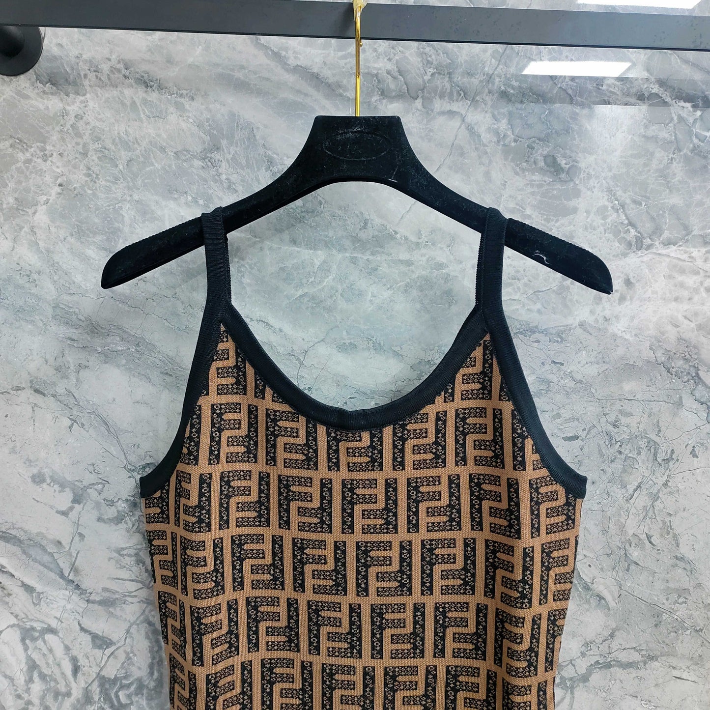 Sling Dress with Interwoven Brown and Black Classic Double - F Pattern