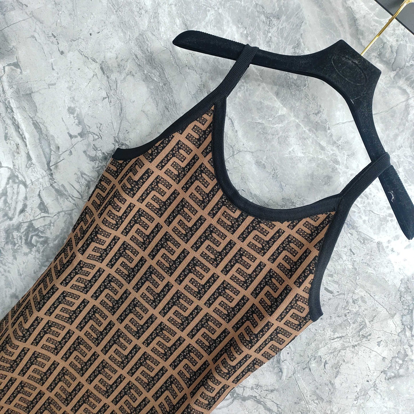 Sling Dress with Interwoven Brown and Black Classic Double - F Pattern