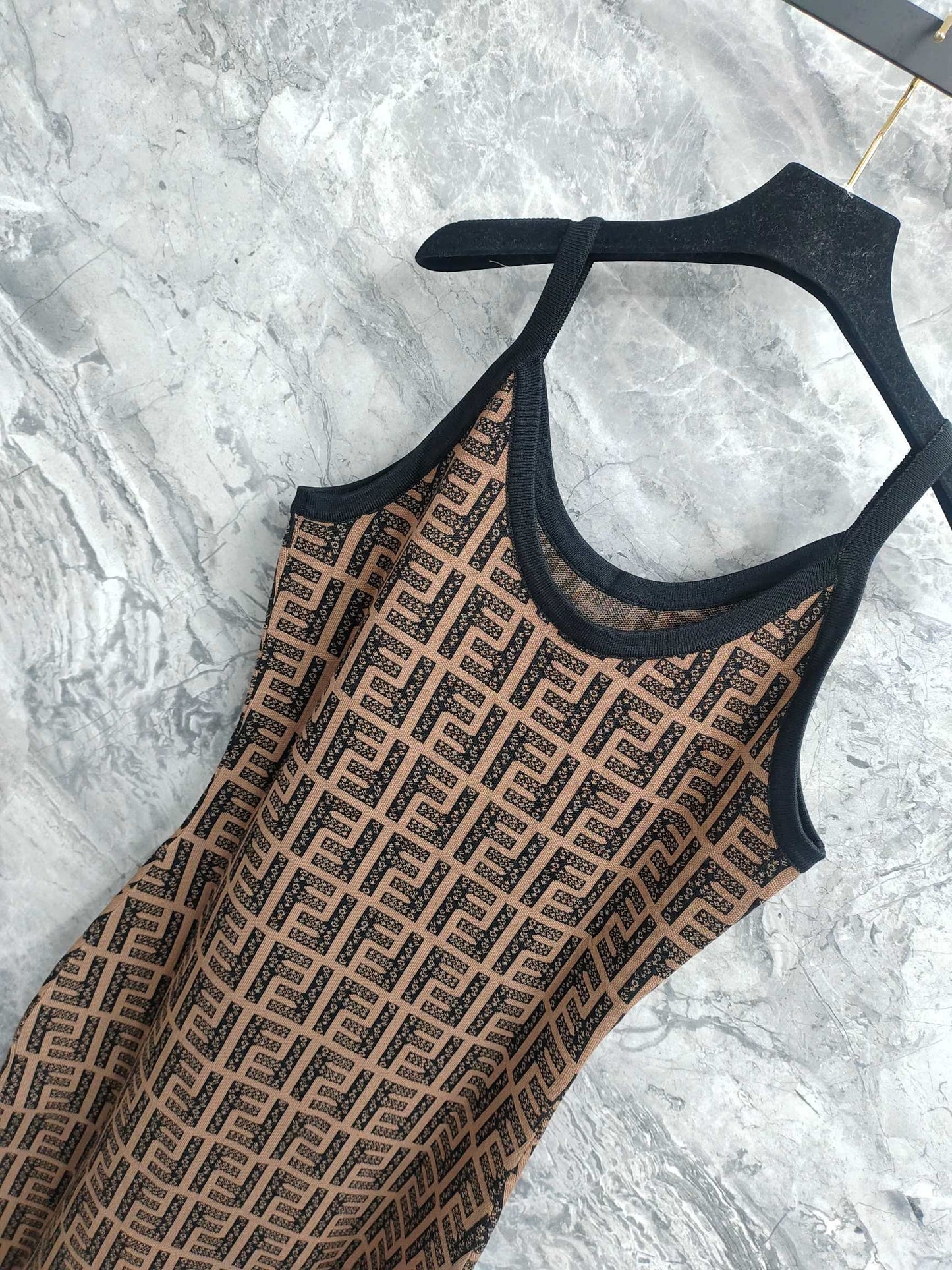 Sling Dress with Interwoven Brown and Black Classic Double - F Pattern