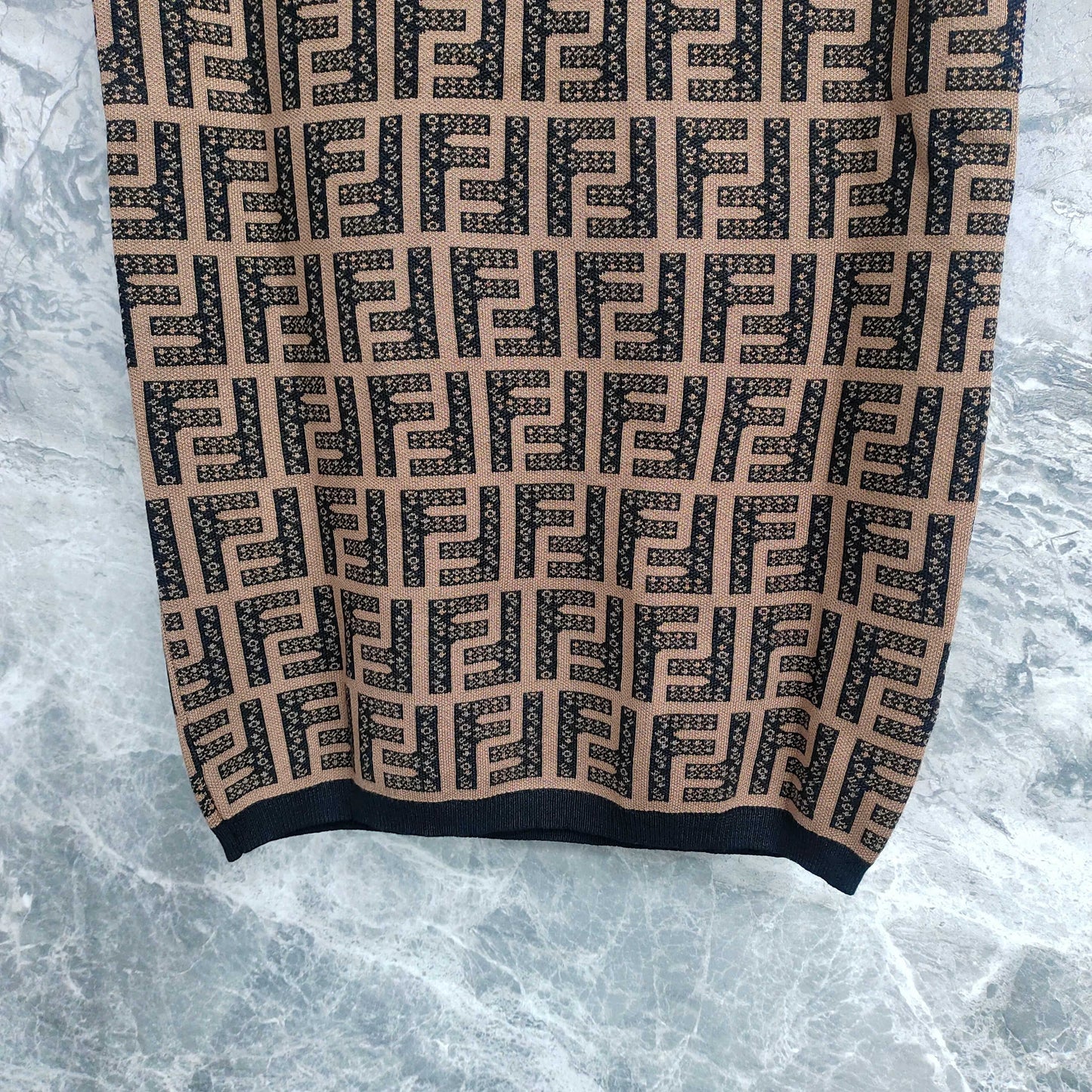 Short Skirt with Interwoven Brown and Black Classic Double - F Pattern