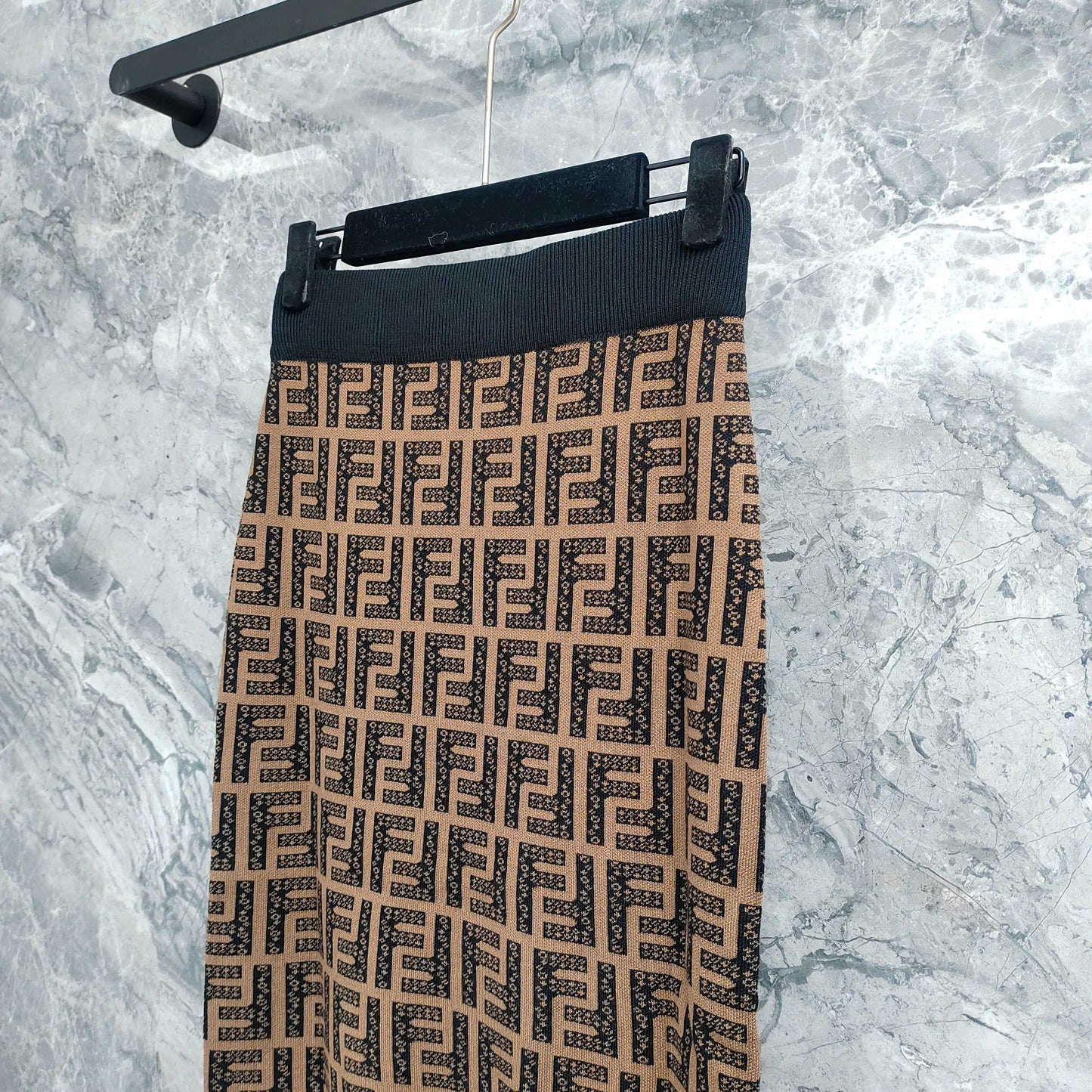 Short Skirt with Interwoven Brown and Black Classic Double - F Pattern