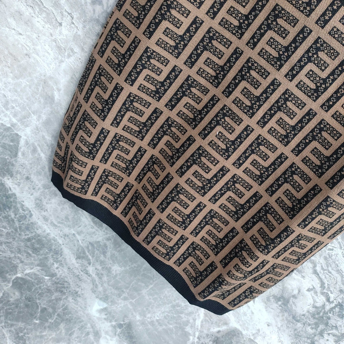 Short Skirt with Interwoven Brown and Black Classic Double - F Pattern