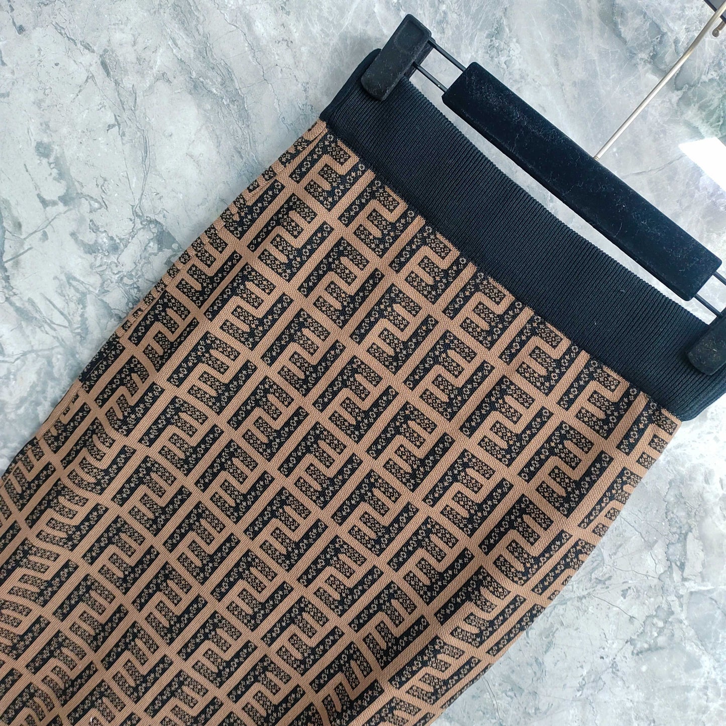 Short Skirt with Interwoven Brown and Black Classic Double - F Pattern