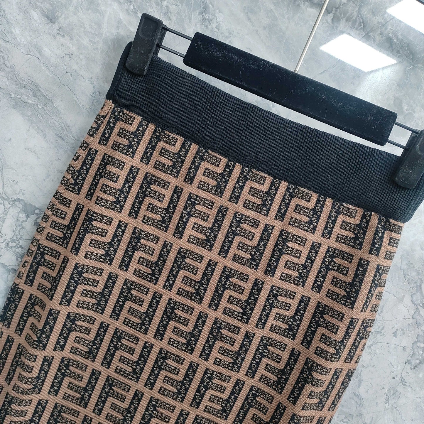 Short Skirt with Interwoven Brown and Black Classic Double - F Pattern