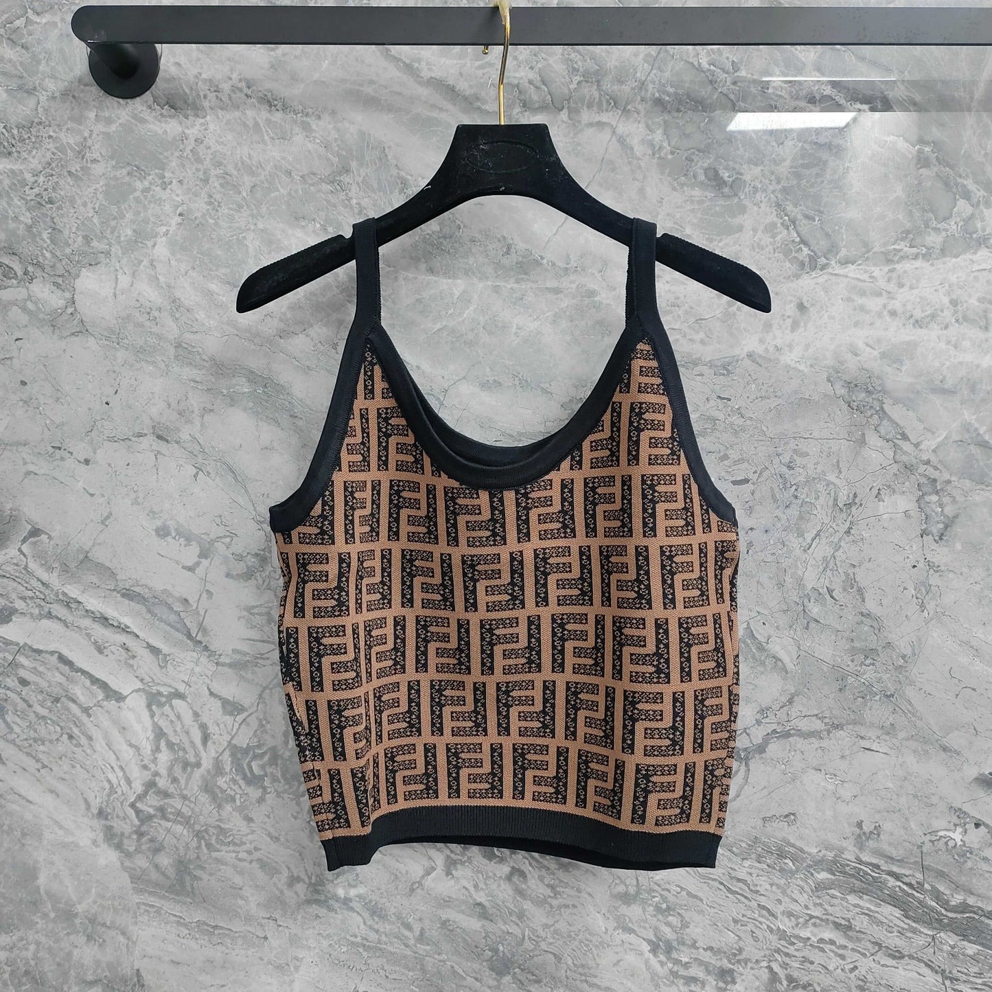 Sling Vest T - shirt with Interwoven Brown and Black Classic Double - F Pattern