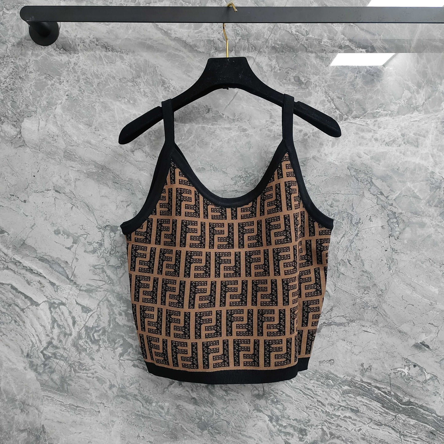 Sling Vest T - shirt with Interwoven Brown and Black Classic Double - F Pattern